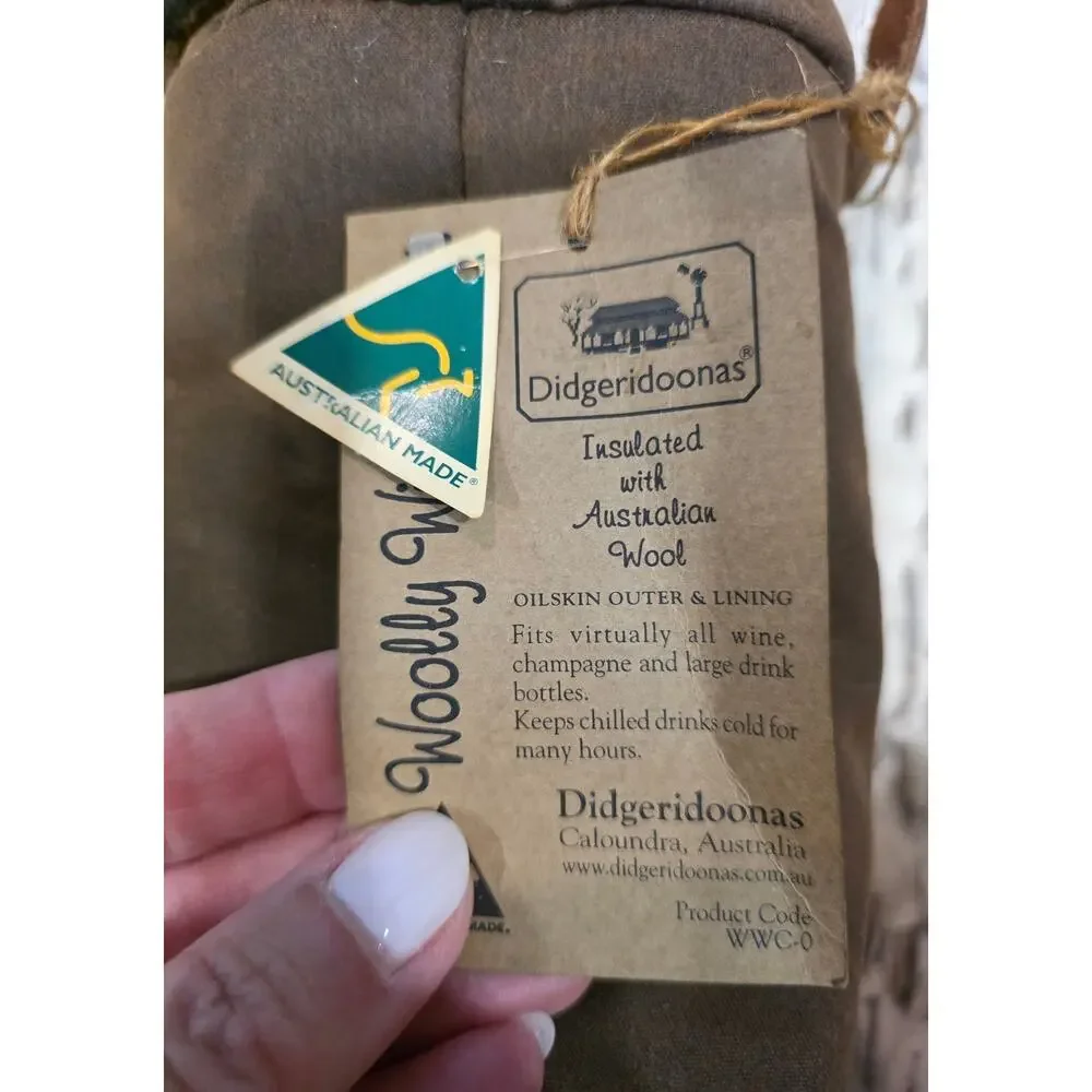NWT Didgeridoonas Woolly Wine Cooler Insulated Australian Wool Oilskin Bag Brown